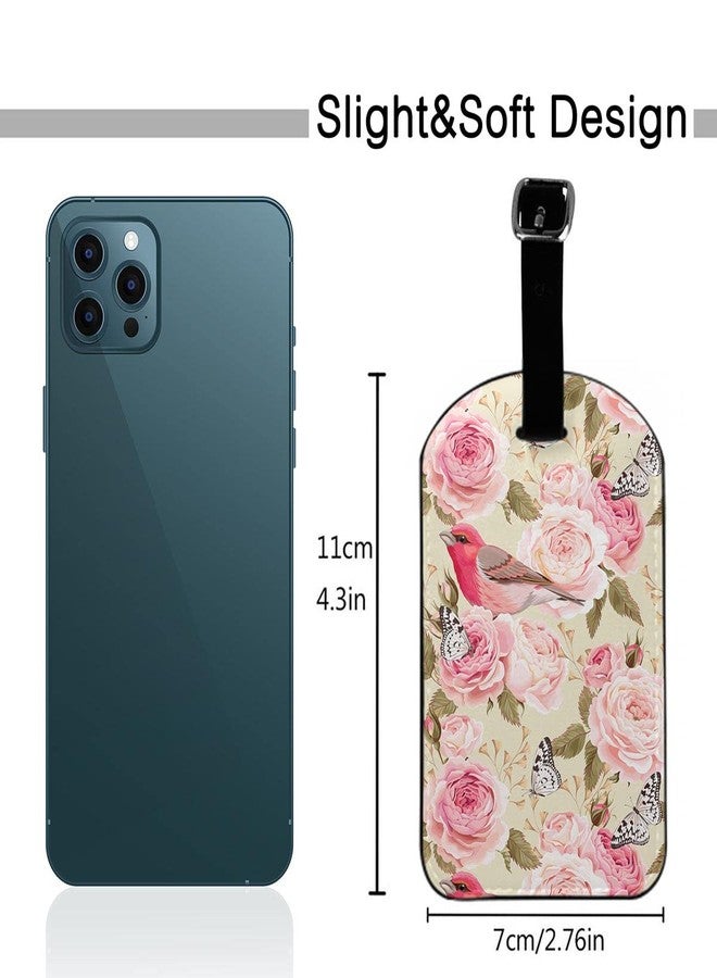 Zoczos English Roses and Birds Leather Luggage Tags Pink Floral Flower Butterflies Bubs Botanical Romance Business Card Holder Travel ID Bag Tag for Travel Luggage Baggage Identifier, 1 Pack - Image 2